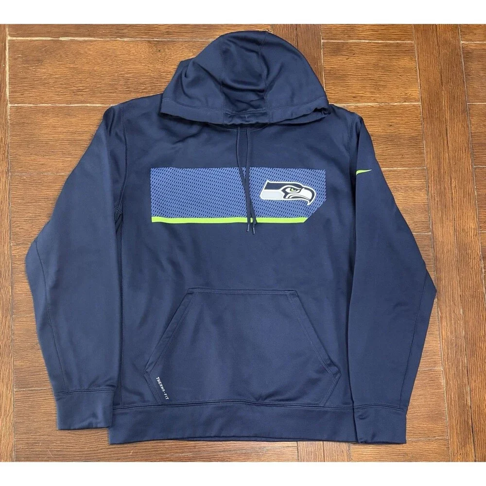 Men’s Seattle Seahawks Size M Nike Therma Fit Navy Hoodie Sweatshirt NFL